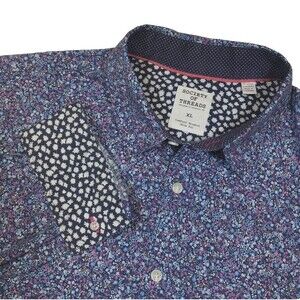 Society of Threads Mens XL Slim Fit Long Sleeve Floral Button Up Shirt Blue